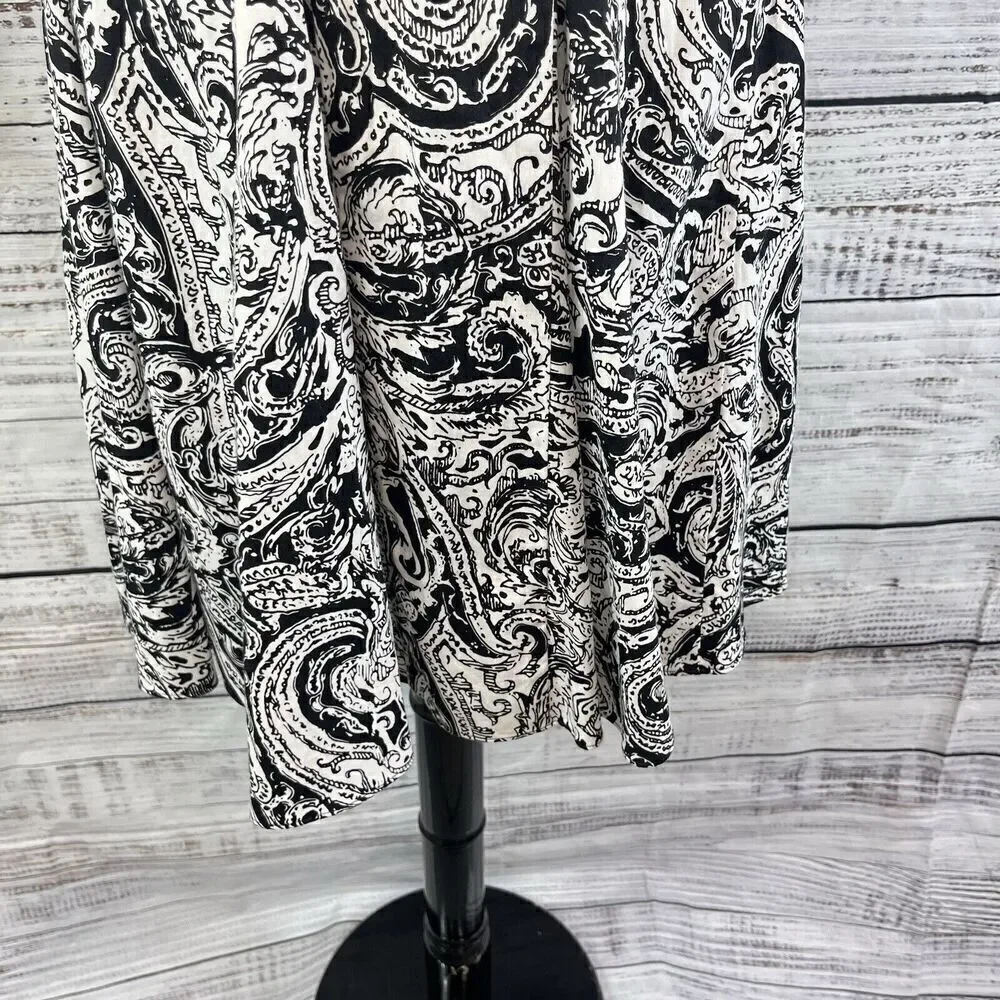 Chaps Skirt size 10 Black White Paisley Knee Full Boho Peasant Modest Summer